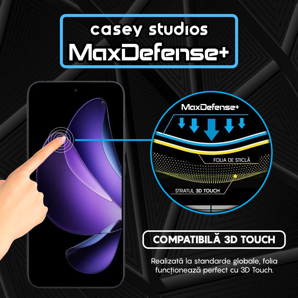 Folie Sticla CASEY STUDIOS compatibila cu Oppo Reno13 F, Sticla Securizata, Duritate Militara, Ultra HD, Protectie Profesionala Ecran 3D, Anti Zgarieturi, Anti Socuri