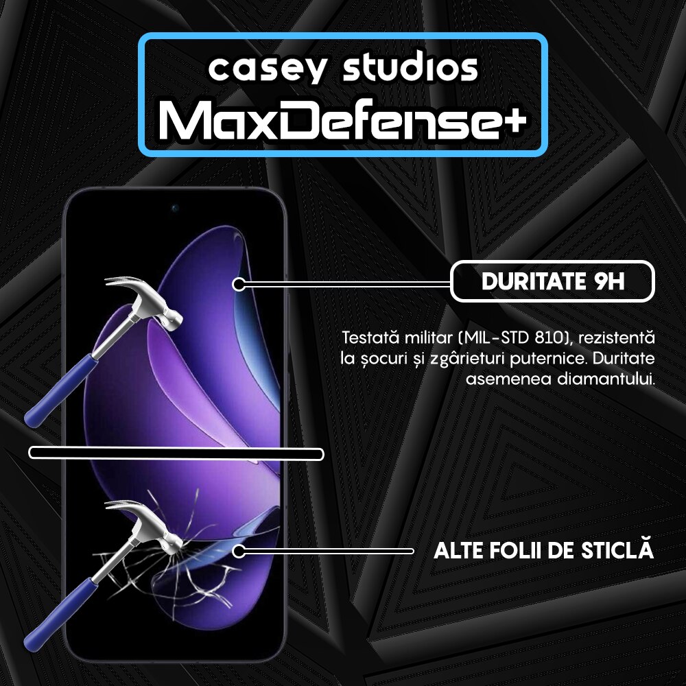 Folie Sticla CASEY STUDIOS compatibila cu Oppo Reno13 F, Sticla Securizata, Duritate Militara, Ultra HD, Protectie Profesionala Ecran 3D, Anti Zgarieturi, Anti Socuri