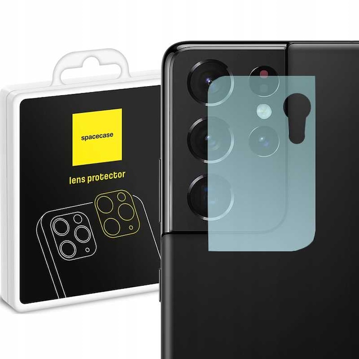 Folie protectie camera Spacecase pentru Samsung Galaxy S21 Ultra, sticla intarita Asahi Glass, transparenta, 9H