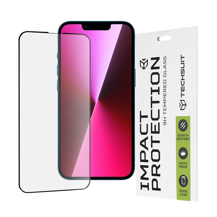 Folie telefon, Techsuit, 111D Full Cover, Antisoc, Negru, pentru iPhone 13/13 Pro/14