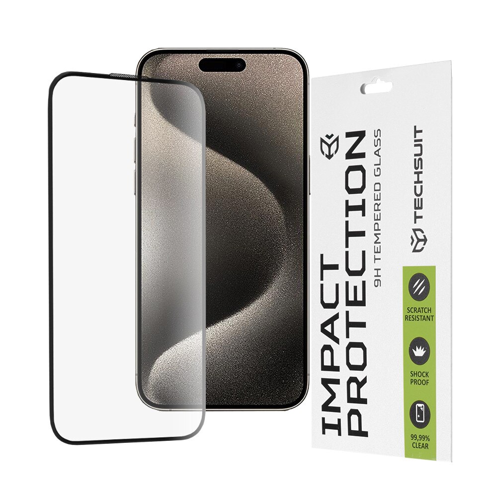 Folie telefon Techsuit iPhone 15 Pro Max, sticlă securizată, antisoc, negru