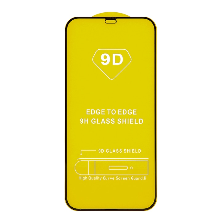 Folie protectie de sticla, Compatibila cu Apple iPhone 13, Rezistent la socuri, Negru