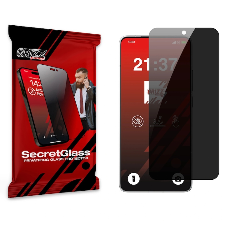 Sticla de confidentialitate Grizz SecretGlass, protectie 600%, instalare usoara, pentru Xiaomi Poco F7 Pro, set complet