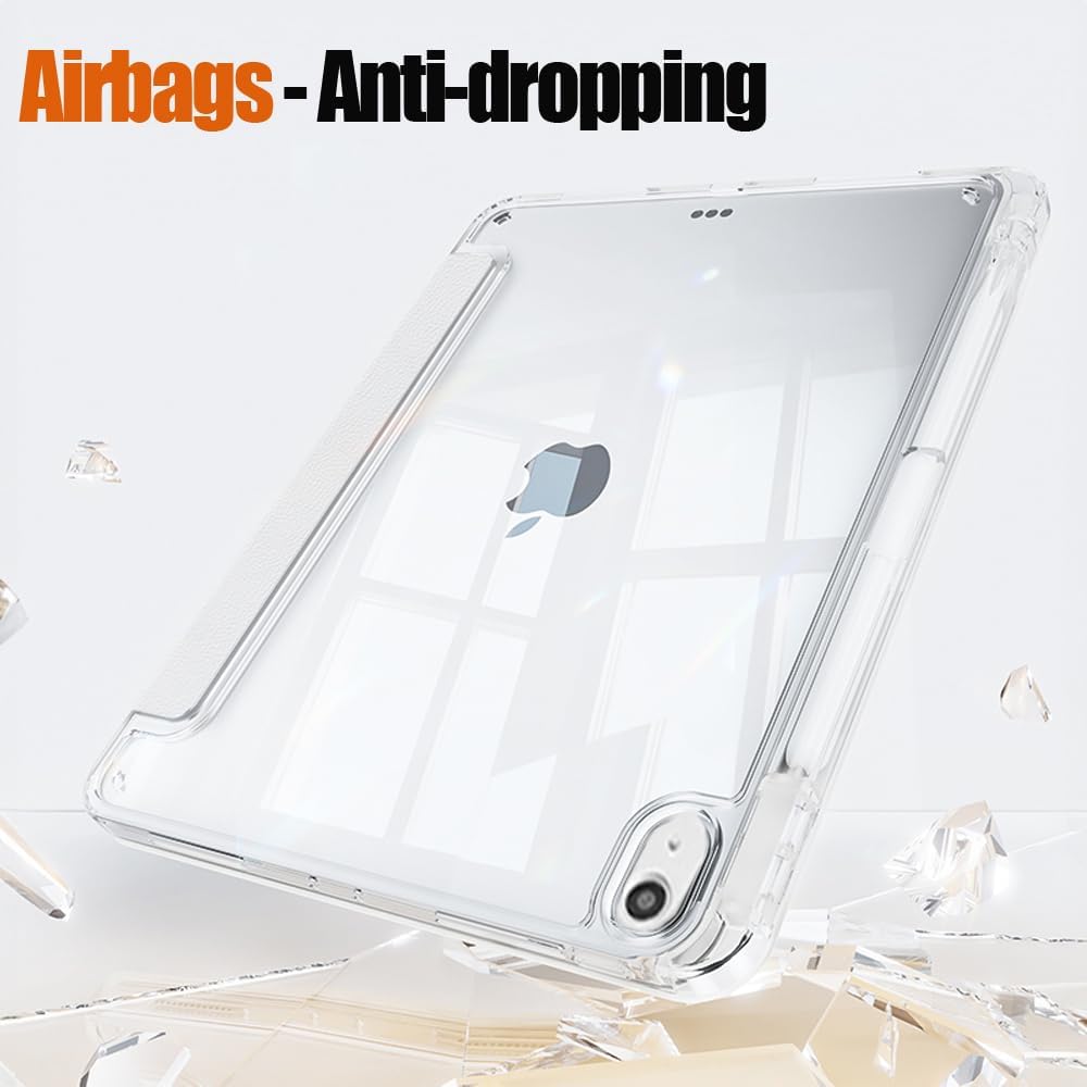 Husa tableta ultra-subtire pentru iPad 11 inch, cu slot pentru stilou, functie de trezire/hibernare automata, suport cu unghiuri multiple, culoare crem, include stylus.