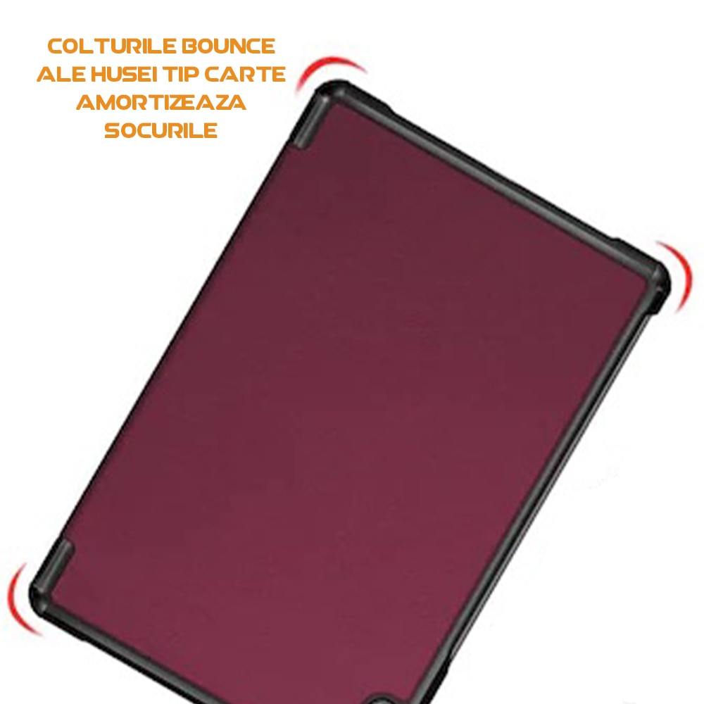 Husa compatibila cu Lenovo Tab M10 Plus 3rd Gen TB-125F / TB-128F, Tip carte, Bounce Comando, Protectie completa, Stand, Visiniu