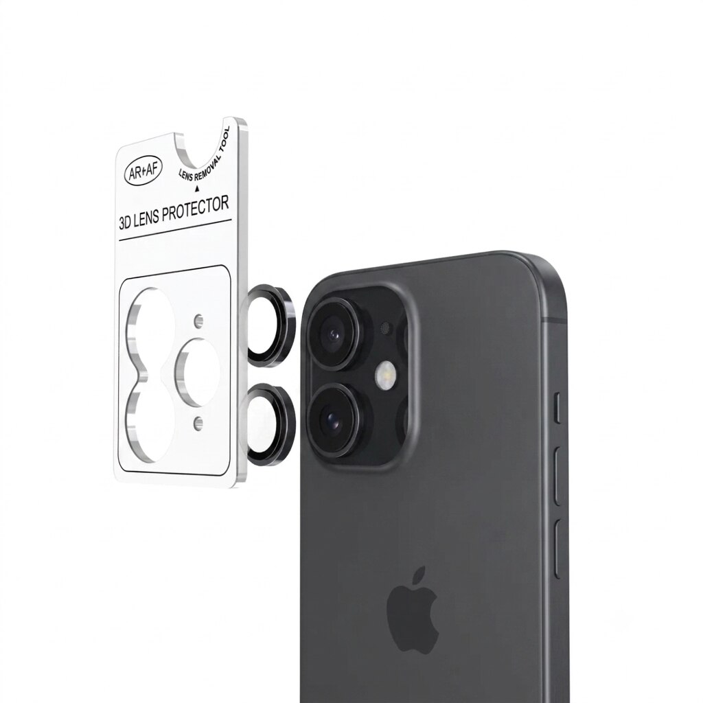 Folie Camera Tradebit pentru iPhone 17, sticla securizata lentila obiectiv, aplicator inclus, negru