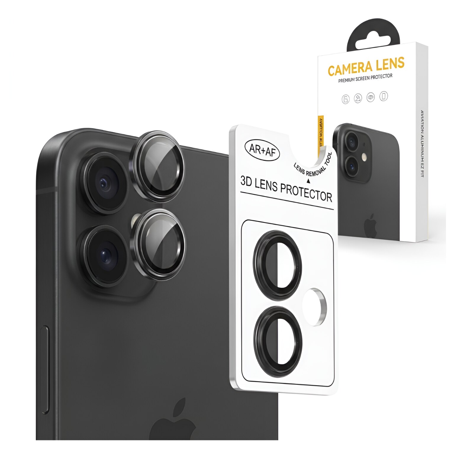 Folie Camera Tradebit pentru iPhone 17, sticla securizata lentila obiectiv, aplicator inclus, negru