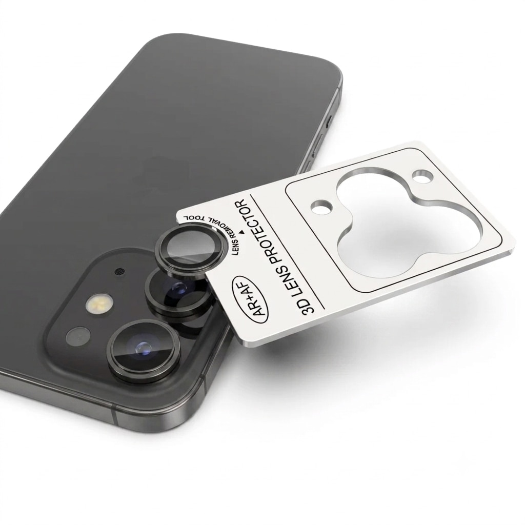 Folie Camera Tradebit pentru iPhone 17, sticla securizata lentila obiectiv, aplicator inclus, negru