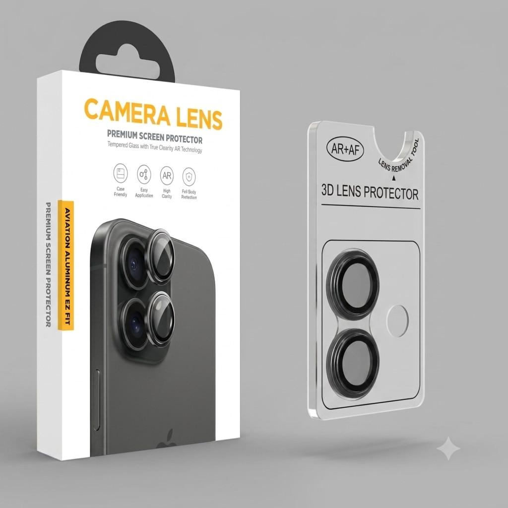 Folie Camera Tradebit pentru iPhone 17, sticla securizata lentila obiectiv, aplicator inclus, negru