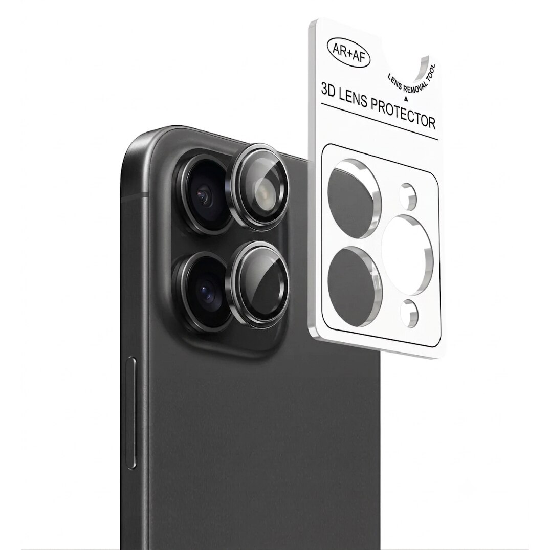 Folie Camera Tradebit pentru iPhone 17, sticla securizata lentila obiectiv, aplicator inclus, negru