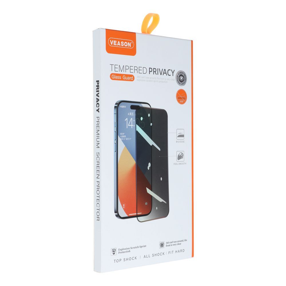 Folie Sticla Securizata Veason 6D Pro Privacy Glass pentru iPhone 14 Pro, Full Glue, Full Screen, Duritate 9H, Margini rotunjite, Privacy