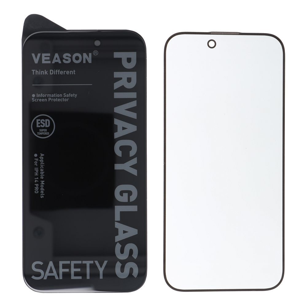 Folie Sticla Securizata Veason 6D Pro Privacy Glass pentru iPhone 14 Pro, Full Glue, Full Screen, Duritate 9H, Margini rotunjite, Privacy