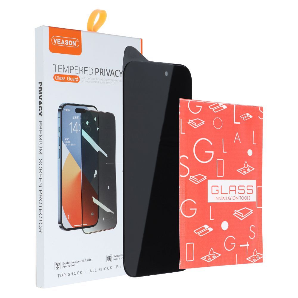 Folie Sticla Securizata Veason 6D Pro Privacy Glass pentru iPhone 14 Pro, Full Glue, Full Screen, Duritate 9H, Margini rotunjite, Privacy
