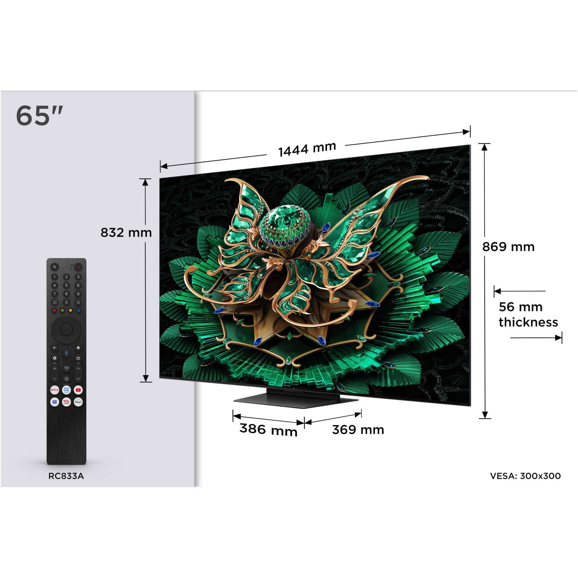 Televizor TCL QD-MiniLed 65C7K, 164 cm, Smart Google TV, 4K Ultra HD, 100Hz, Sunet Bang & Olufsen, Clasa F