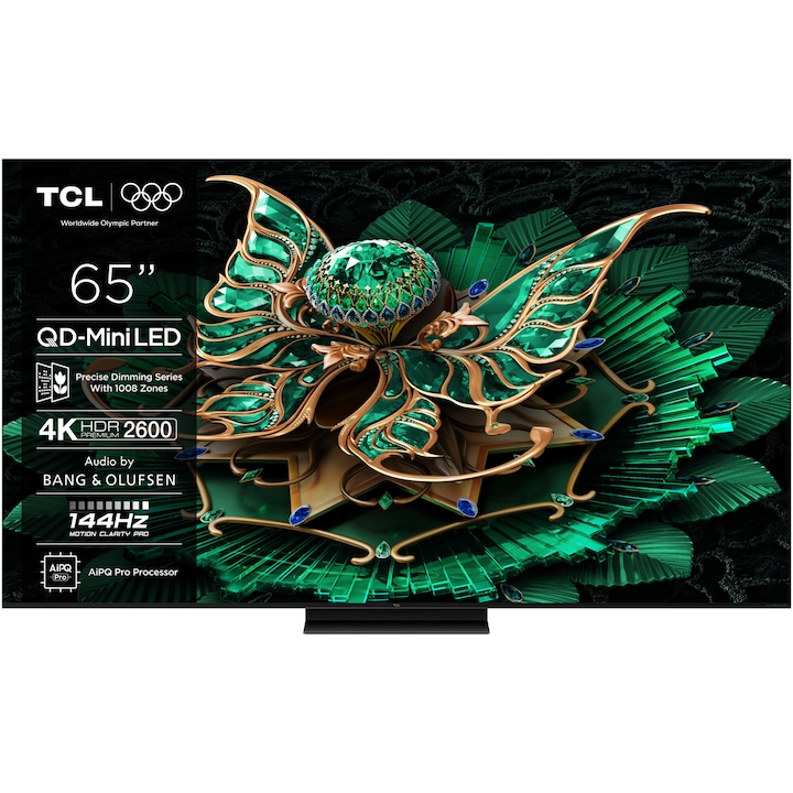 Televizor TCL QD-MiniLed 65C7K, 164 cm, Smart Google TV, 4K Ultra HD, 100Hz, Sunet Bang & Olufsen, Clasa F