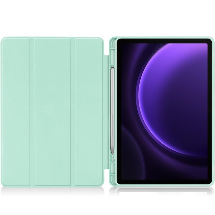 Husa compatibila cu Samsung Galaxy Tab A9, 8.7 inchi, Tip carte, Comando Tab Protect, Protectie completa, Functie Stand, Verde Deschis