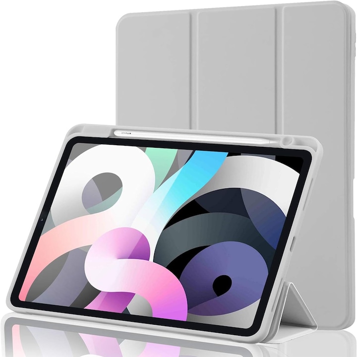 Husa compatibila cu Samsung Galaxy Tab A9 Plus, 11 inchi, Tip carte, Comando Smart Protect, Protectie completa, Functie Wake & Sleep, Configurare Tip Stand, Gri