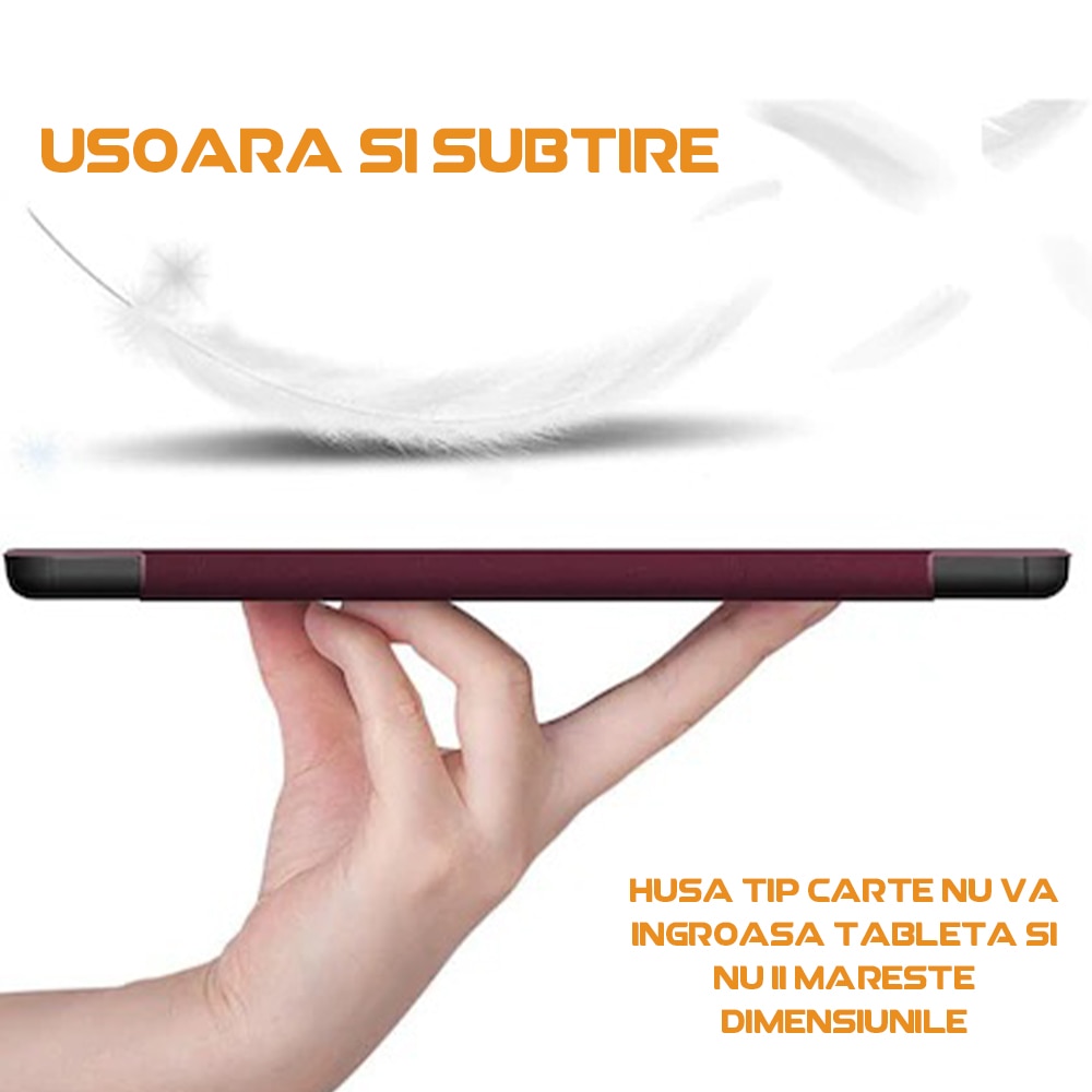 Husa compatibila cu Samsung Galaxy Tab S8 11 inch, Tip carte, Bounce Technology, Functie Wake/ Sleep, Comando Stand, Protectie completa, Visiniu