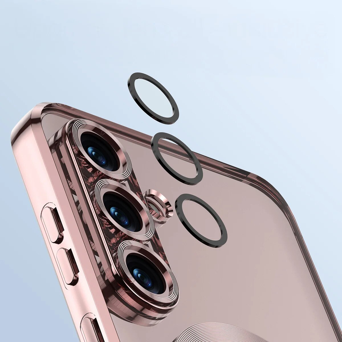 Husa cu protectie pentru camera pentru Magsafe Bizon Case GuardO pentru Galaxy S25 Plus, Roz-transparent