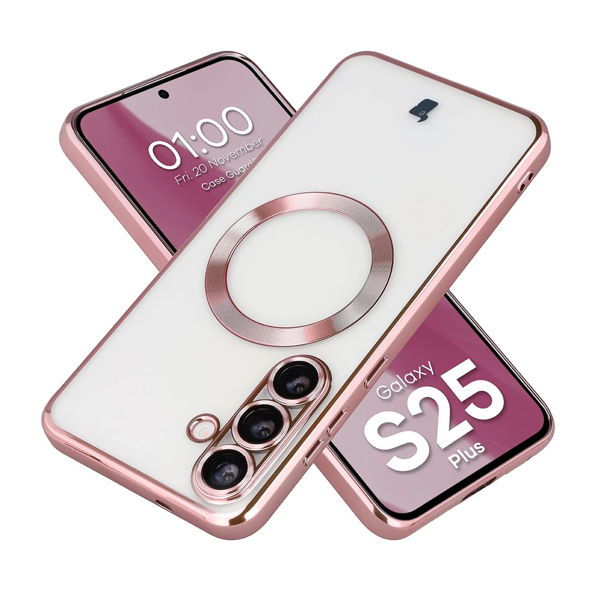 Husa cu protectie pentru camera pentru Magsafe Bizon Case GuardO pentru Galaxy S25 Plus, Roz-transparent