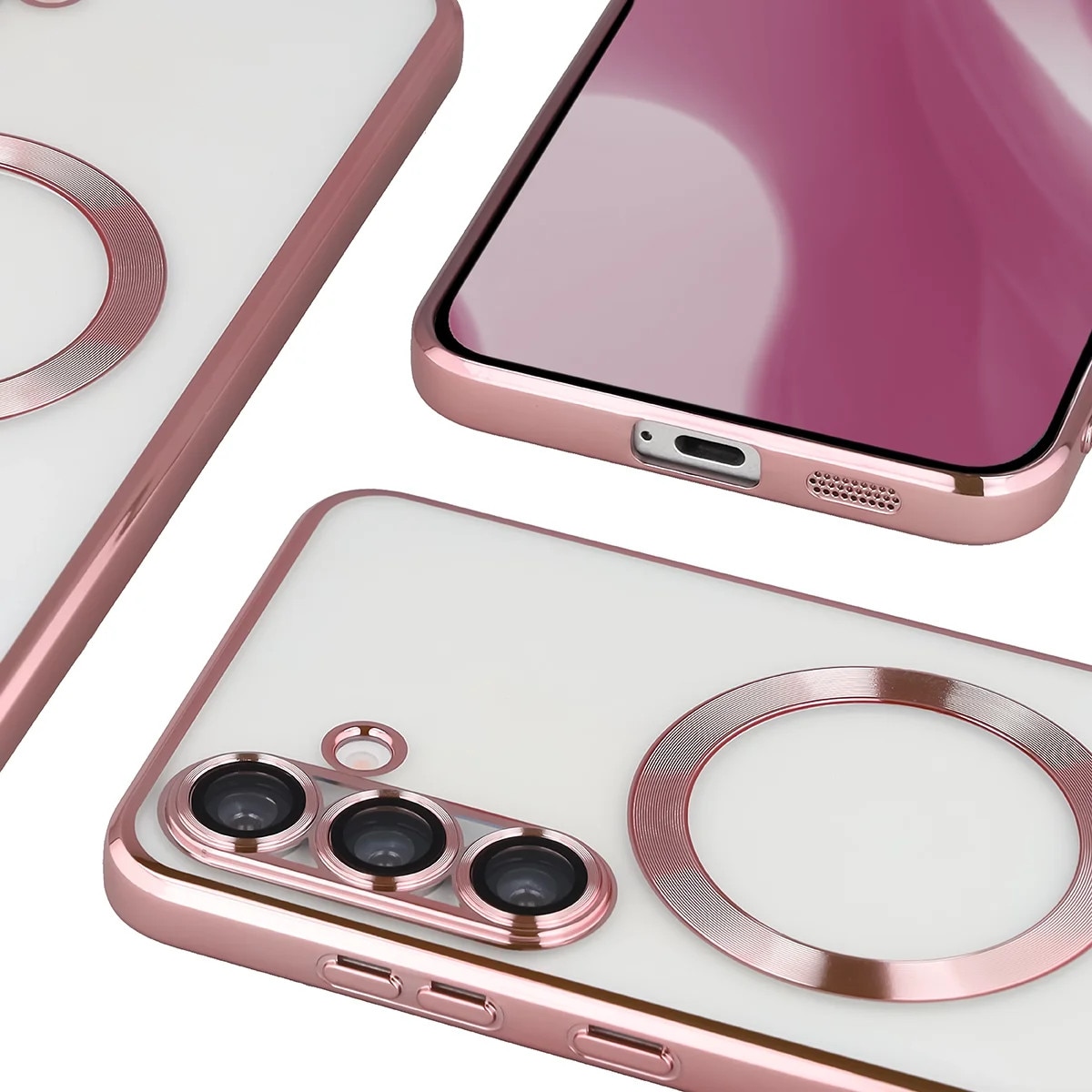 Husa cu protectie pentru camera pentru Magsafe Bizon Case GuardO pentru Galaxy S25 Plus, Roz-transparent