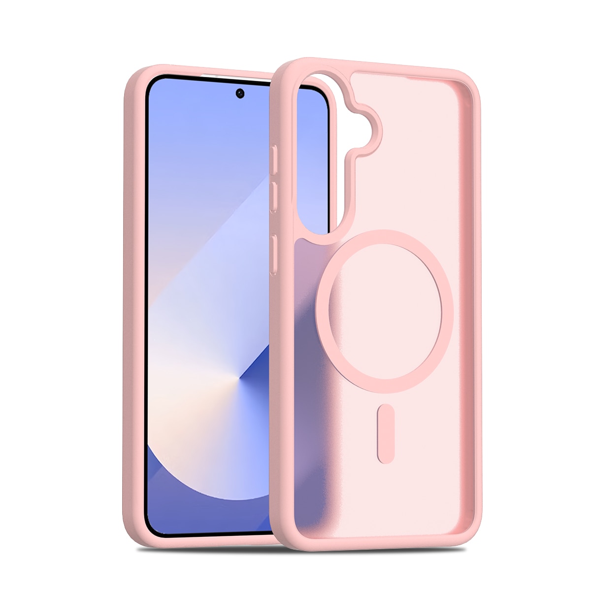 Husa de protectie pentru Samsung Galaxy S25 Plus, Omelivon, MagSafe, Incarcare Wireless, Antisoc, Margini Ridicate pentru Protectia Ecranului si a Camerelor, Materiale Premium, Roz deschis