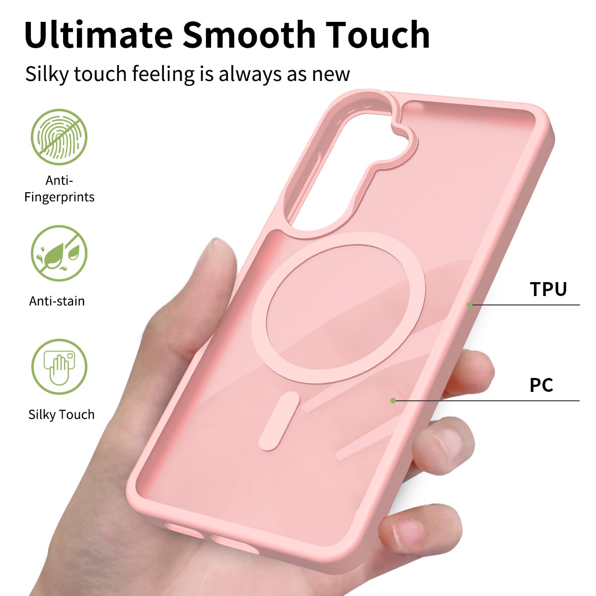 Husa de protectie pentru Samsung Galaxy S25 Plus, Omelivon, MagSafe, Incarcare Wireless, Antisoc, Margini Ridicate pentru Protectia Ecranului si a Camerelor, Materiale Premium, Roz deschis