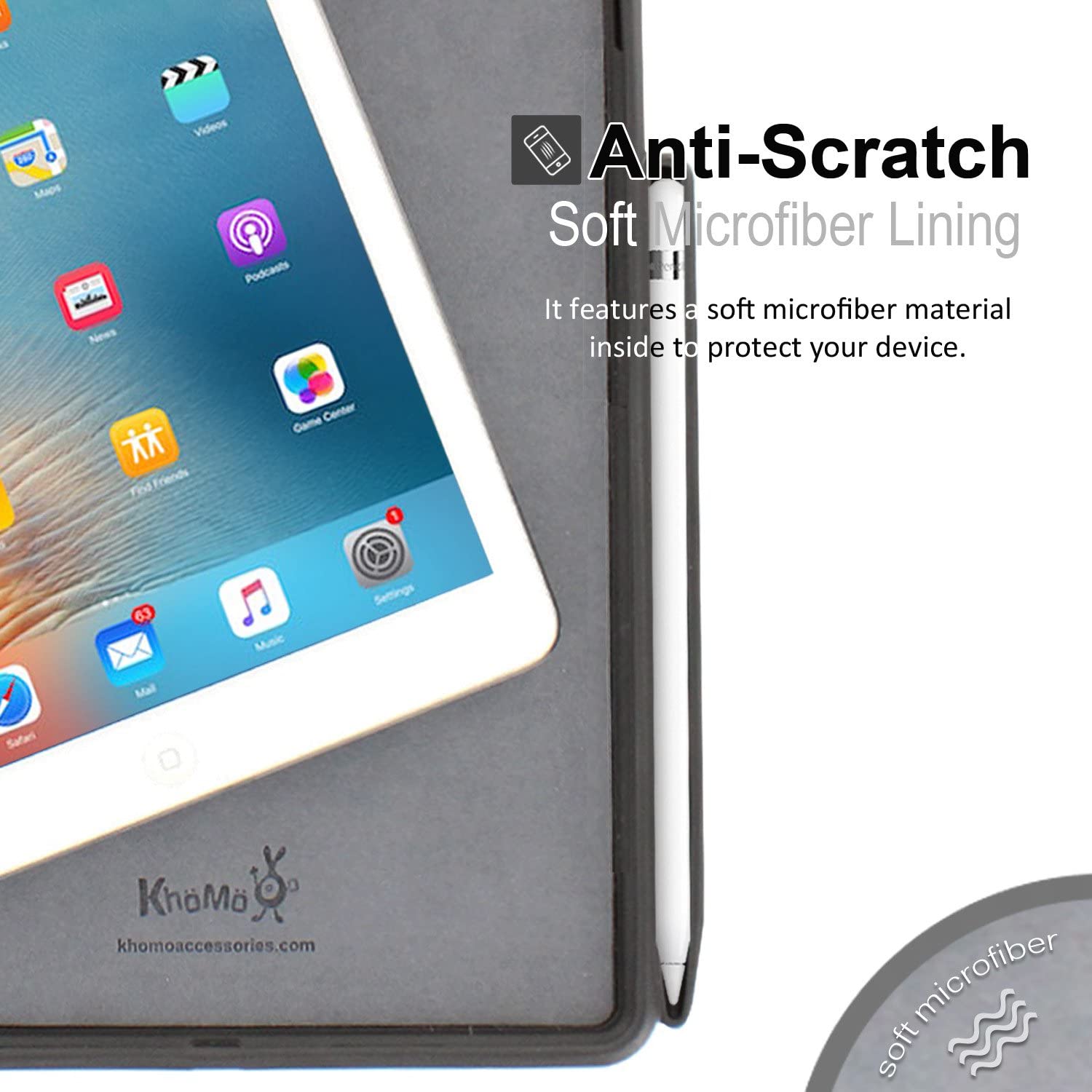 Husa de protectie pentru iPad 9.7 2017/2018, Khomo, Suport pix, Gri