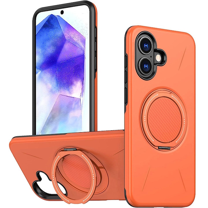 Husa pentru Samsung Galaxy A06/Galaxy A07, Rezistenta militara la socuri! Huska cu suport magnetic 360° compatibil MagSafe si design modern - Portocaliu