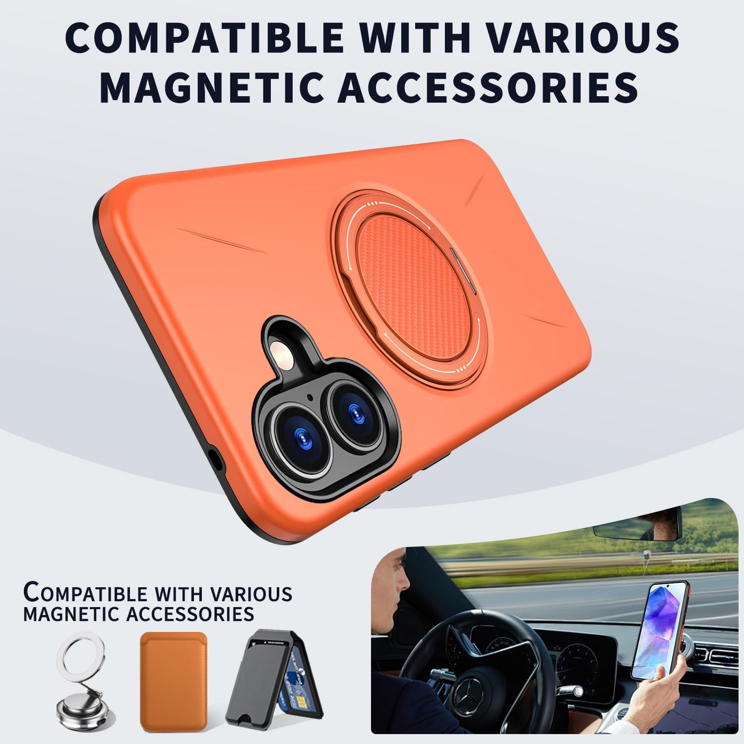 Husa pentru Samsung Galaxy A06/Galaxy A07, Rezistenta militara la socuri! Huska cu suport magnetic 360° compatibil MagSafe si design modern - Portocaliu