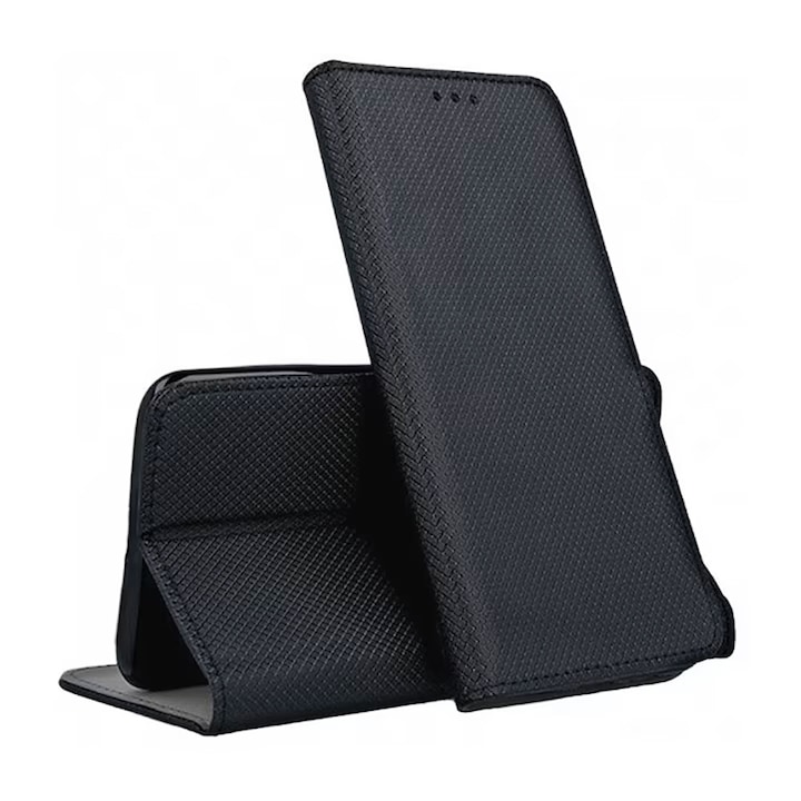 Husa Flip din Piele compatibila cu Honor 90, Texture Design, Inchidere Magnetica, Smart Soft Close, Tip Carte, Buzunar Portofel, Negru