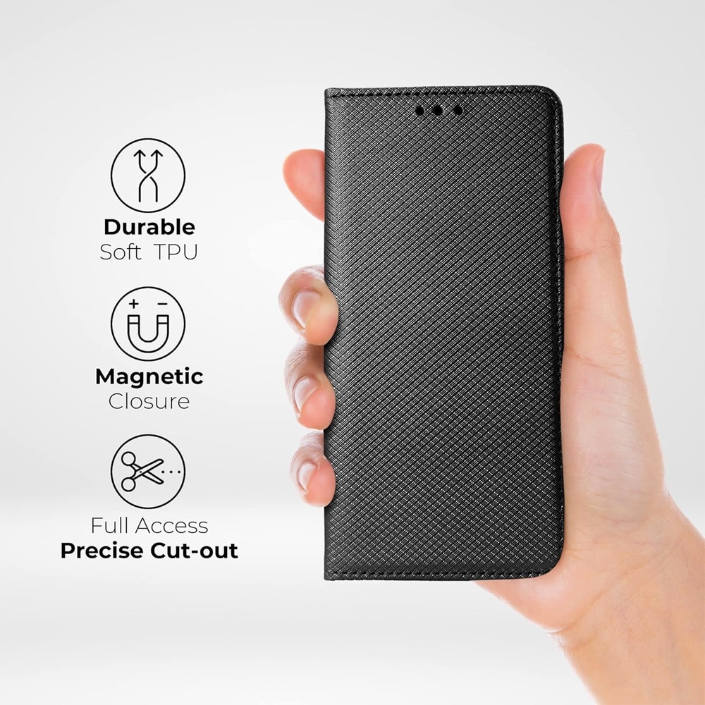 Husa Flip din Piele compatibila cu Honor 90, Texture Design, Inchidere Magnetica, Smart Soft Close, Tip Carte, Buzunar Portofel, Negru