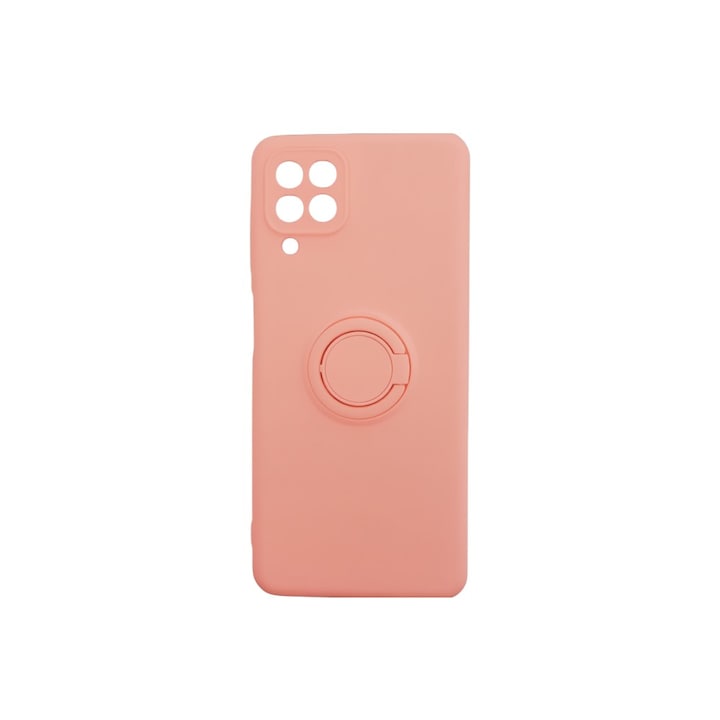 Husa Silicone Ring, pentru Samsung Galaxy A22 4G, inel rotativ, stand si grip, microfibra, Roz Deschis