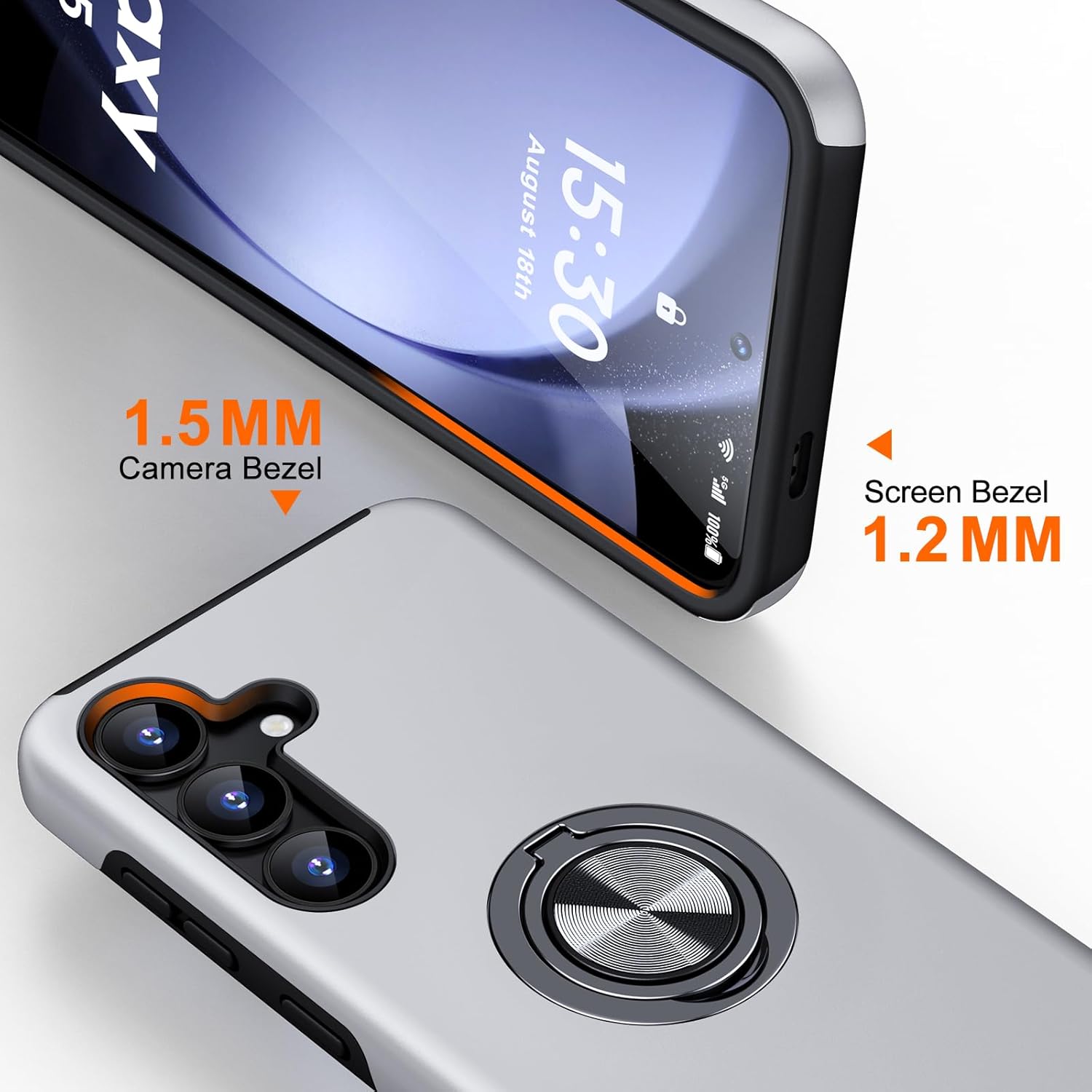 Husa de protectie pentru Samsung Galaxy S25 Plus, Hybrid Antisoc, Kickstand, Bumper inel rotativ 360, Silver
