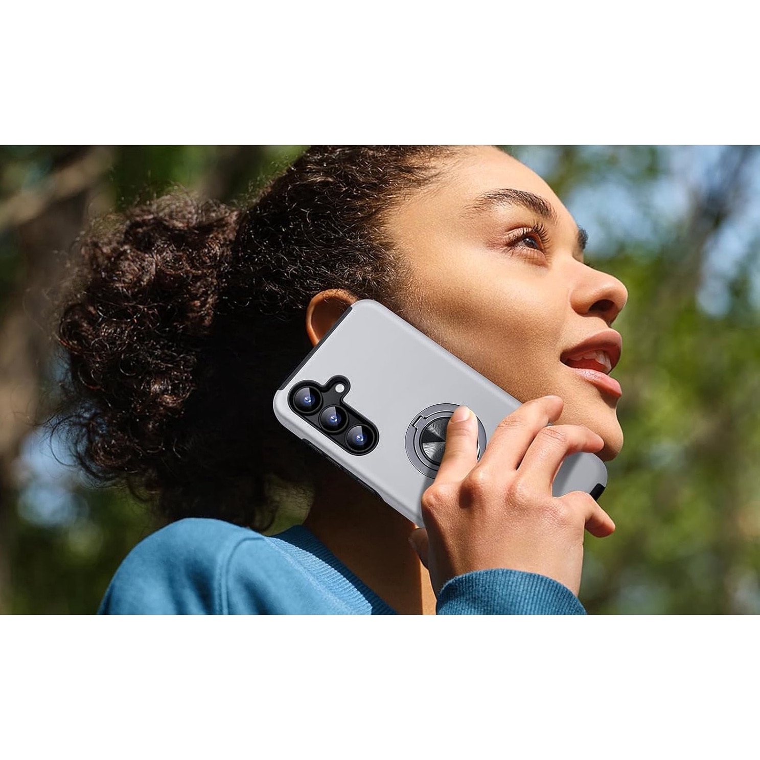 Husa de protectie pentru Samsung Galaxy S25 Plus, Hybrid Antisoc, Kickstand, Bumper inel rotativ 360, Silver