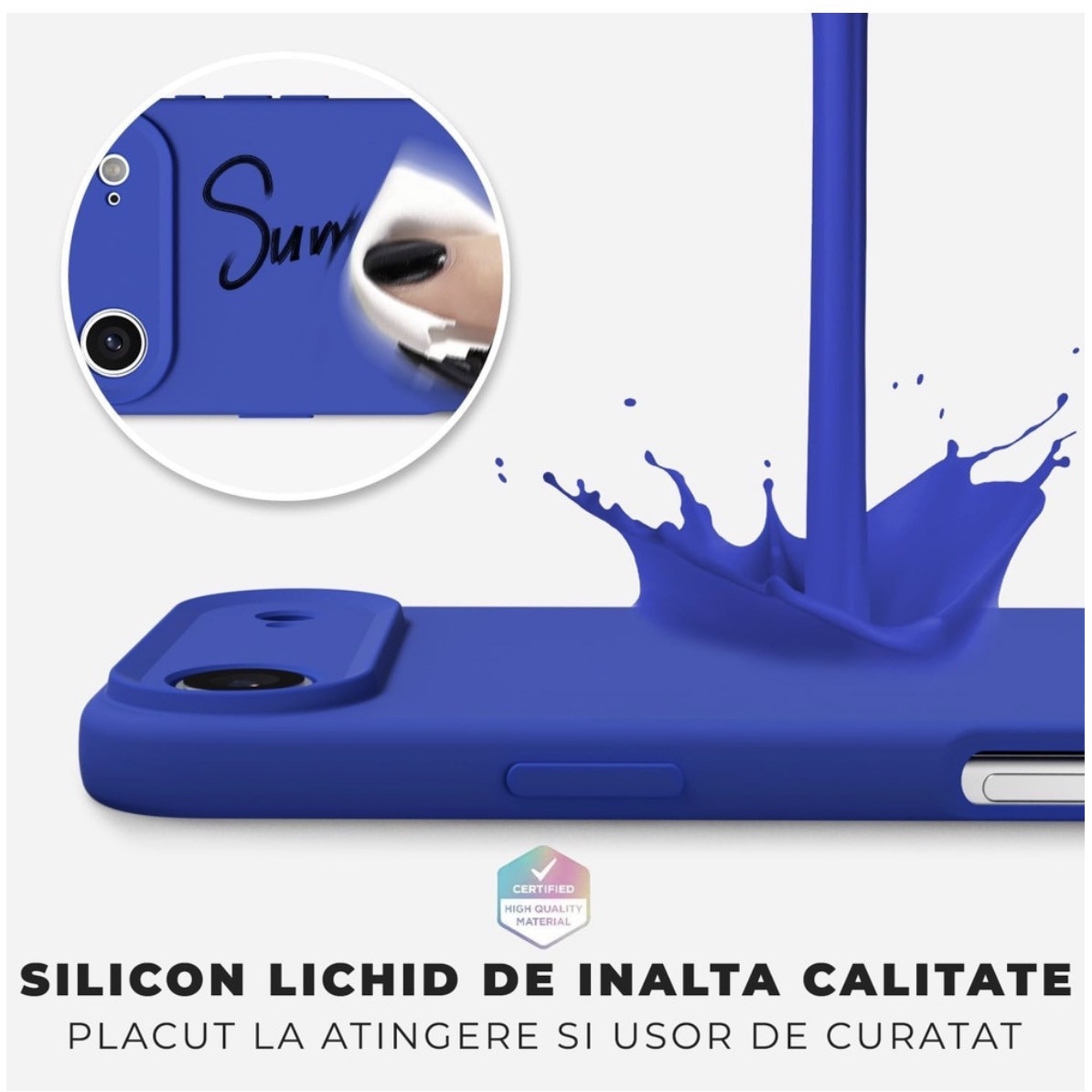 Husa Compatibila Iphone 17 Liquid Silicon Soft cu interior Textil. Albastru