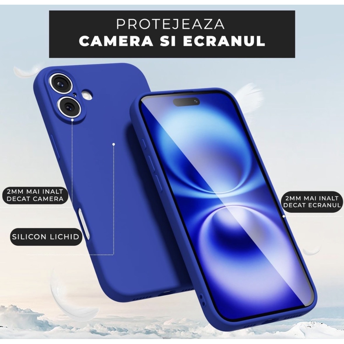 Husa Compatibila Iphone 17 Liquid Silicon Soft cu interior Textil. Albastru