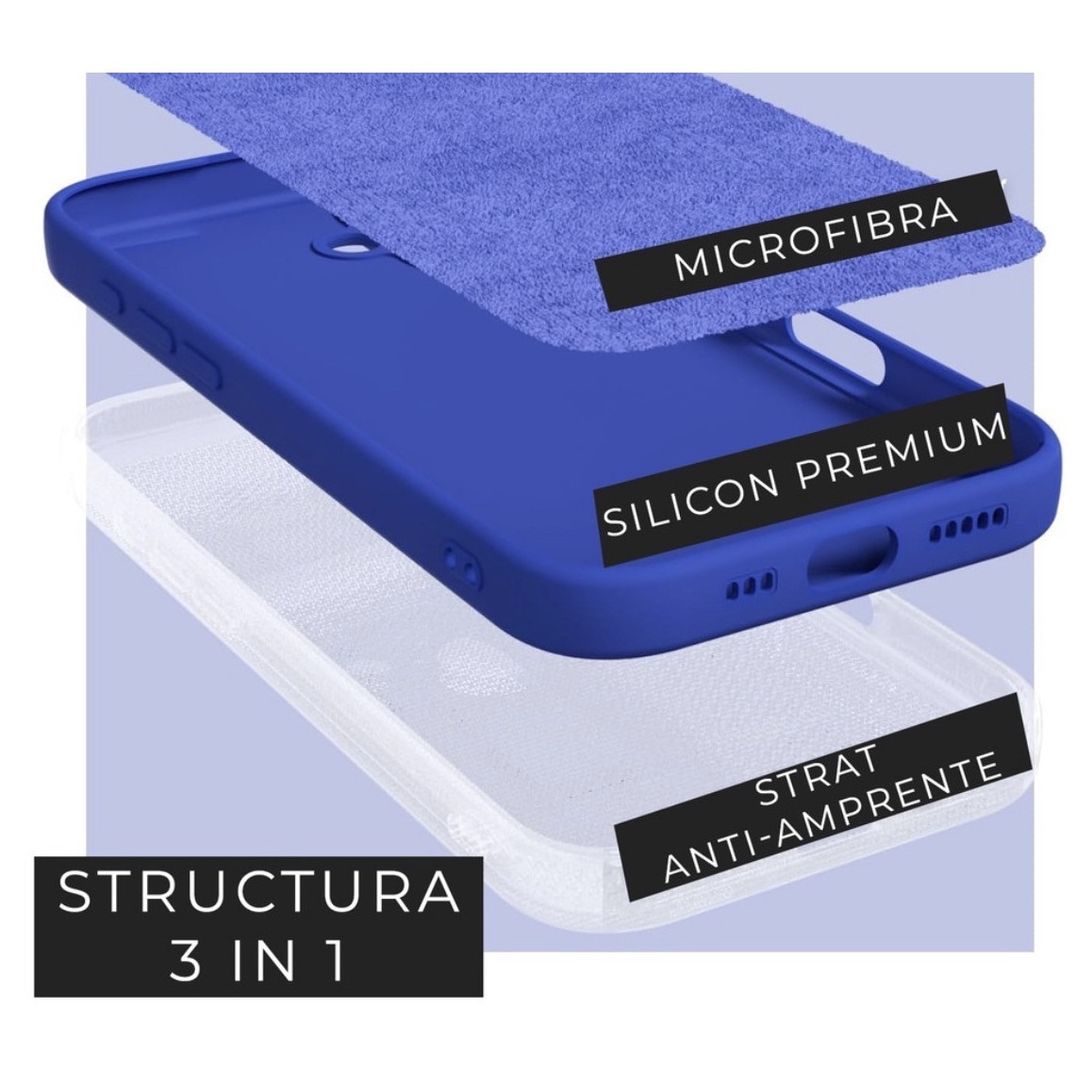 Husa Compatibila Iphone 17 Liquid Silicon Soft cu interior Textil. Albastru