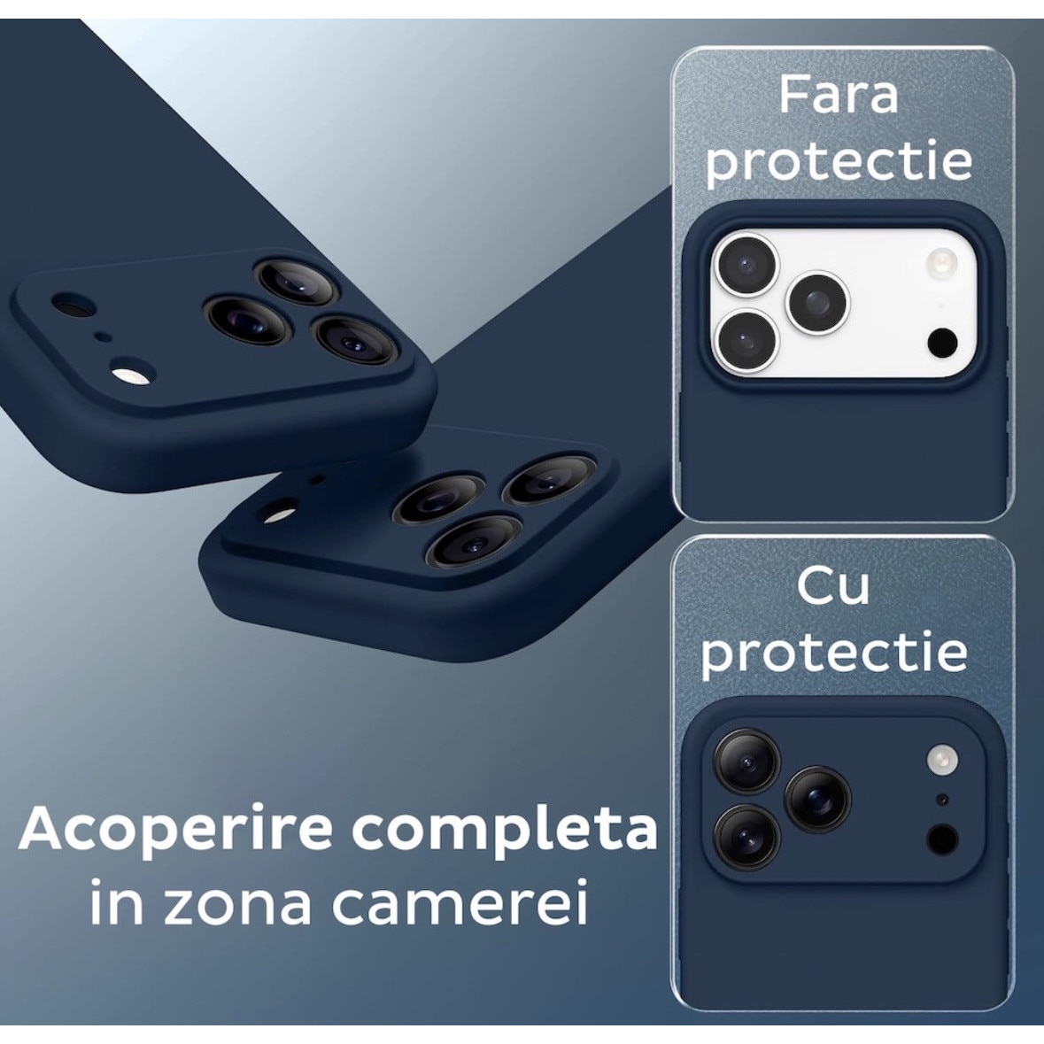 Husa Compatibila Iphone 17 Liquid Silicon Soft cu interior Textil. Albastru