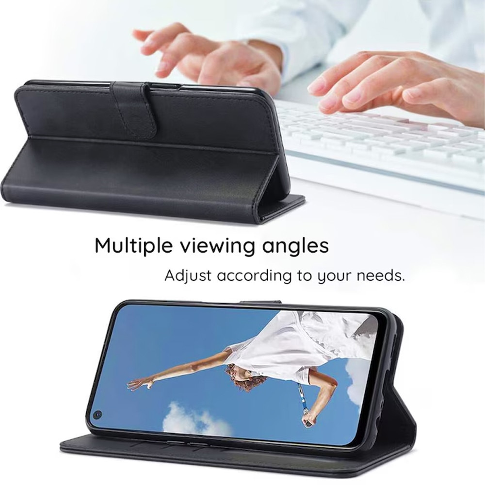 Husa tip carte MemoBook cu clapeta pentru Honor 600 Pro, Flip Cover, Inchidere magnetica, Buzunar Card si Bacnote, Design sleek piele, Protectie completa, Functie Stand, Negru
