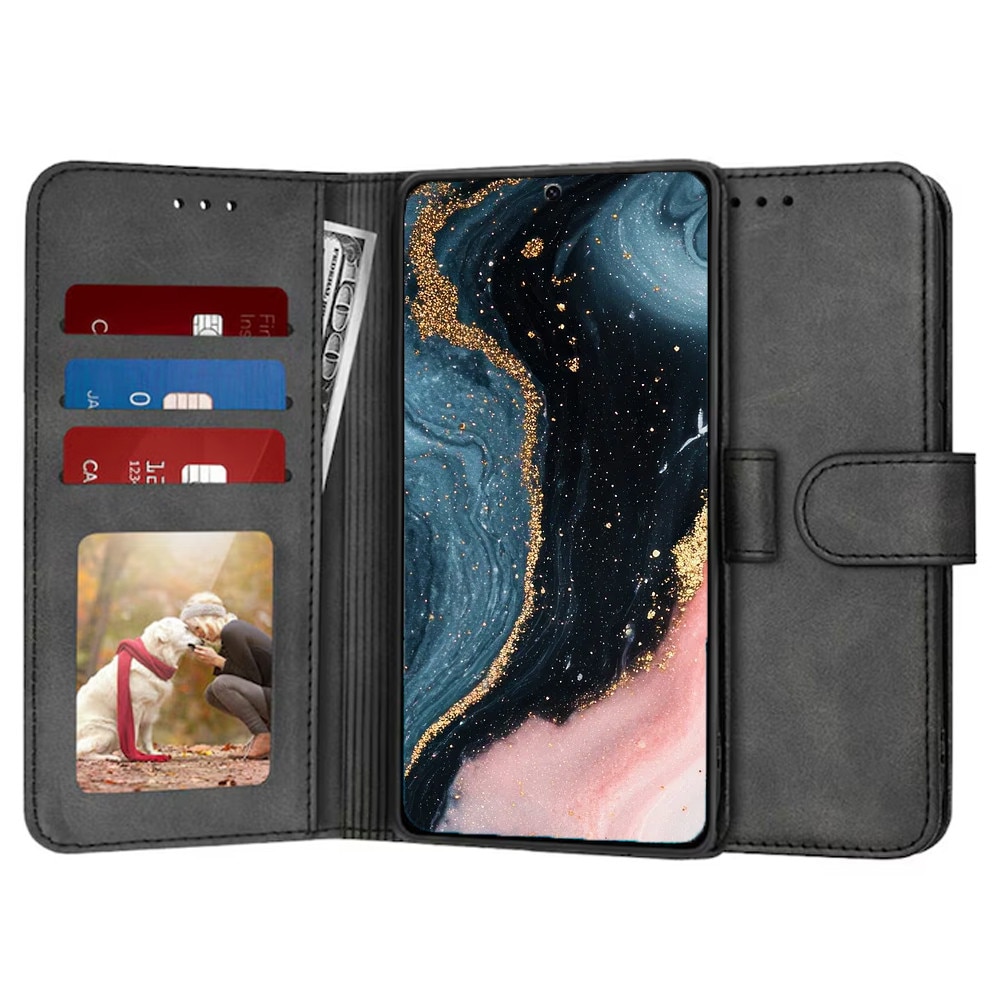 Husa tip carte MemoBook cu clapeta pentru Honor 600 Pro, Flip Cover, Inchidere magnetica, Buzunar Card si Bacnote, Design sleek piele, Protectie completa, Functie Stand, Negru