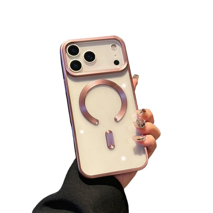 Husa magnetica subtire pentru iPhone 17, roz, rezistenta la socuri, 15x7x1cm