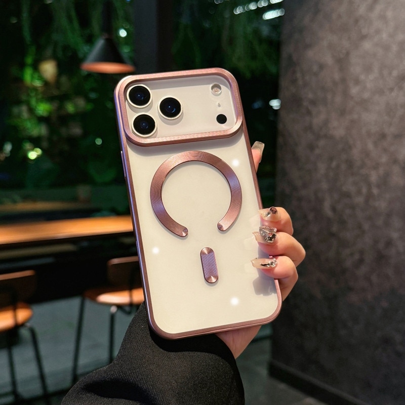 Husa magnetica subtire pentru iPhone 17, roz, rezistenta la socuri, 15x7x1cm