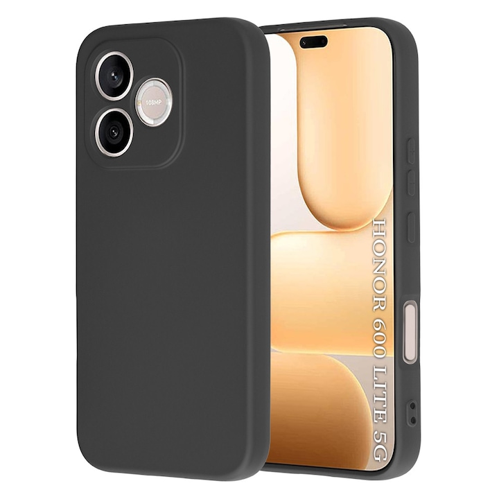 Husa pentru Honor 600 Lite Liquid Silicone, subtire, captusita cu microfibra, anti amprenta, protectie camera foto, negru