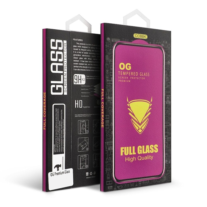 Folie Sticla Securizata Premium OG pentru iPhone 15/15 Pro, Adeziv pe toata suprafata, Full Screen, Neagra