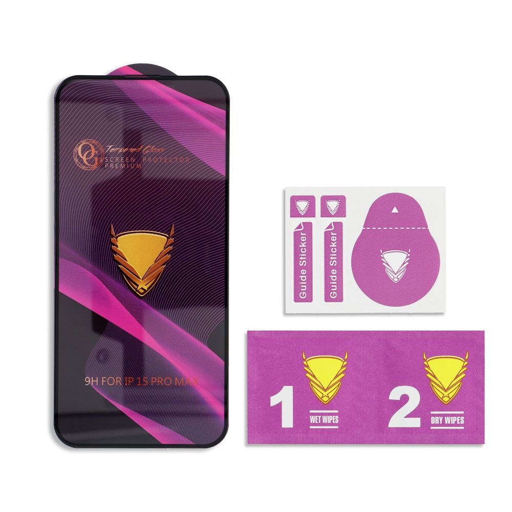 Folie Sticla Securizata Premium OG pentru iPhone 15/15 Pro, Adeziv pe toata suprafata, Full Screen, Neagra
