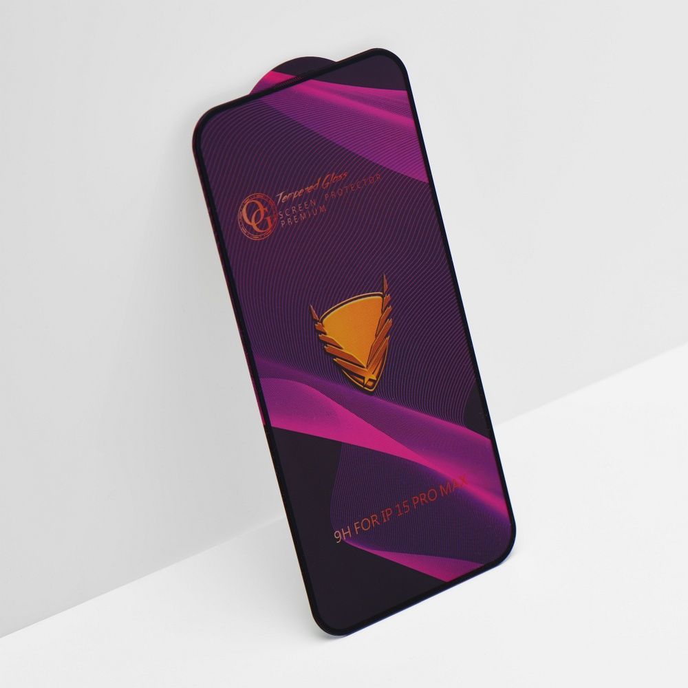 Folie Sticla Securizata Premium OG pentru iPhone 15/15 Pro, Adeziv pe toata suprafata, Full Screen, Neagra