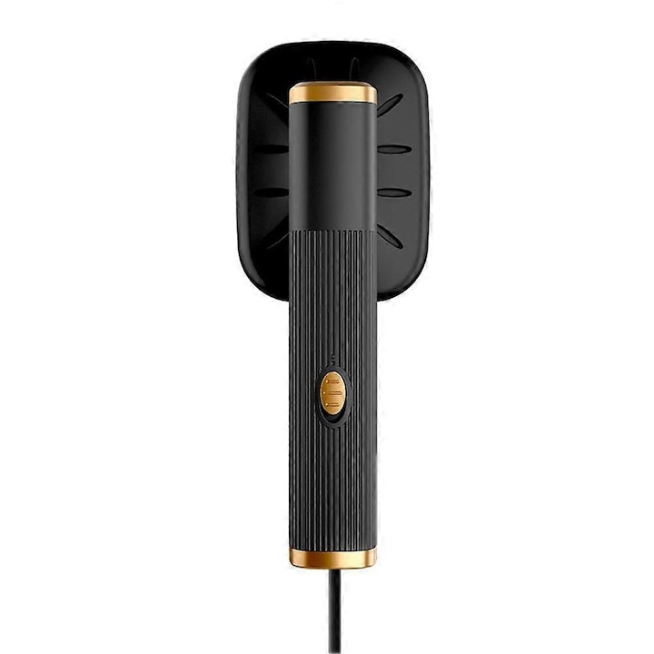 Fier de calcat portabil E30-A173-e-9389-CJ, talpa din titan, mod uscat si aburi, rezervor 20 ml, negru/auriu