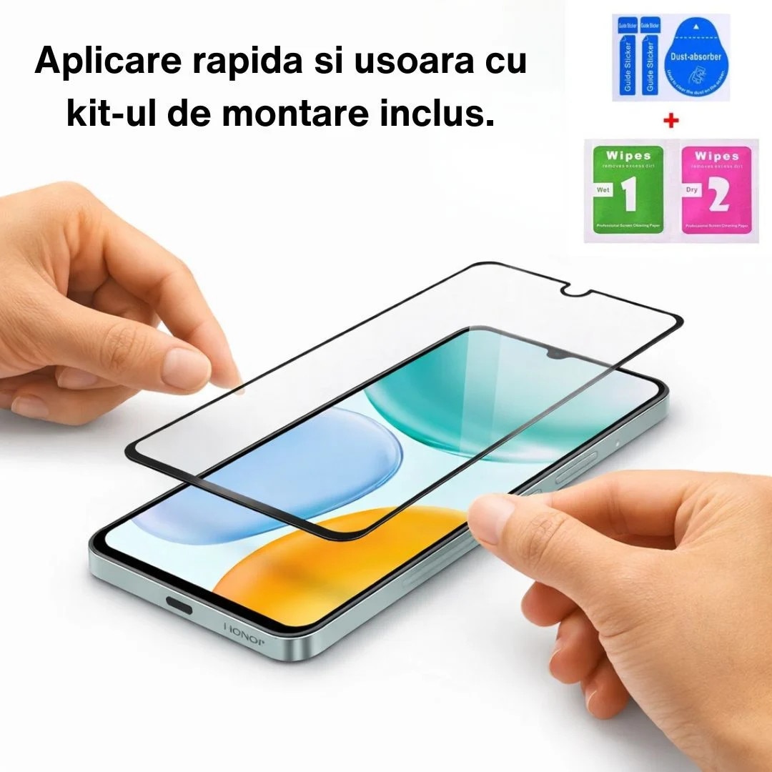 Folie sticla securizata pentru Honor X5c Plus cu kit de montare inclus - Claritate Ultra HD, Adeziv pe toata suprafata, Protectie Anti-Zgarieturi si Socuri