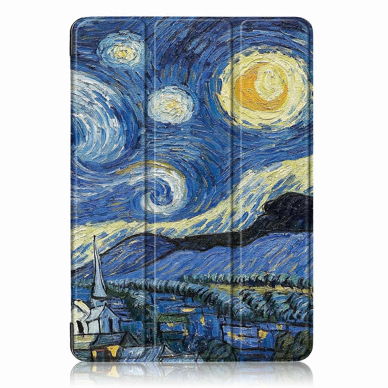 Husa tableta tri-fold din piele PU cu model Van Gogh Starry Night, multicolor, pentru iPad Air 11 (2020, 2022, 2024, 2025)